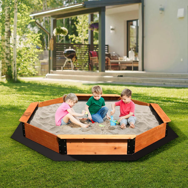 Large Outdoor Wood Sandbox 85'' × 85'' × 9'' Octagon Wooden Sand Box for Kids with Cover
