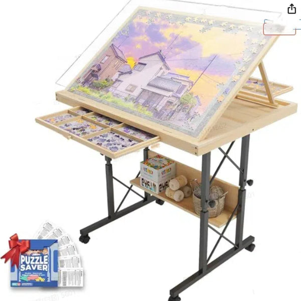 1500 Pieces Puzzle Table with 4 Wheels, Adjustable in Height Angle